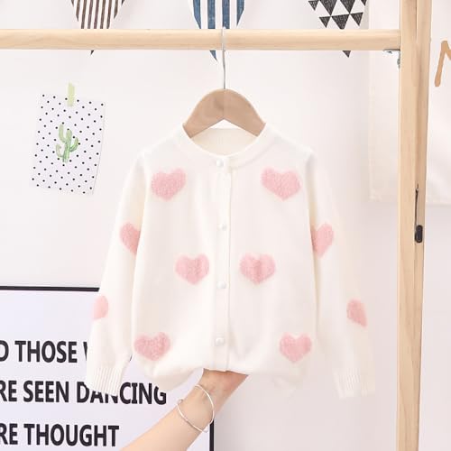 Image of ASHER FASHION Girls Knit Cardigan Heart Sweater Long Sleeve Button Down Love Coat for 2-8 Years Kids Tops