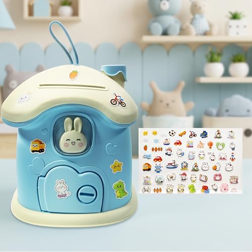 Bunny House Coin Bank for Kids - Durable Rabbit Piggy Bank with Handle & Lock - Cute Toddler Savings Jar for Girls & Boys - Kawaii Nursery Room Decor - First Money Box Gift - Blue by BunnyBank - Image 5