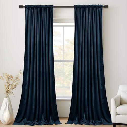PONY DANCE Navy Blue Velvet Blackout Pencil Pleat Curtains - Image 2