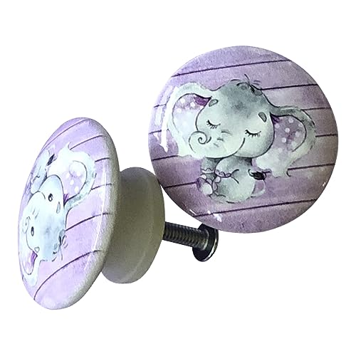 Twisted R Design Elephant Nursery Wood Cabinet Knobs (Set of 8 Purple Elephant)
