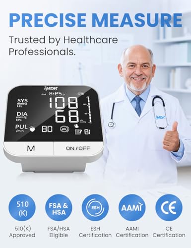 Image of IMDK Blood Pressure Monitors - Arm Blood Pressure Monitors for Home Use, Accuracy of ±3 mmHg, Cuff '8.7-16.5' inch Adjustable, Hypertension Management APP for iOS & Android