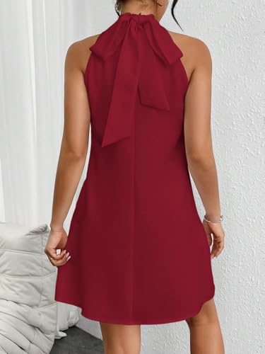 Image of Floerns Women's Pearl Beaded Halter Twist Sleeveless Tie Back Dress A Line Dress
