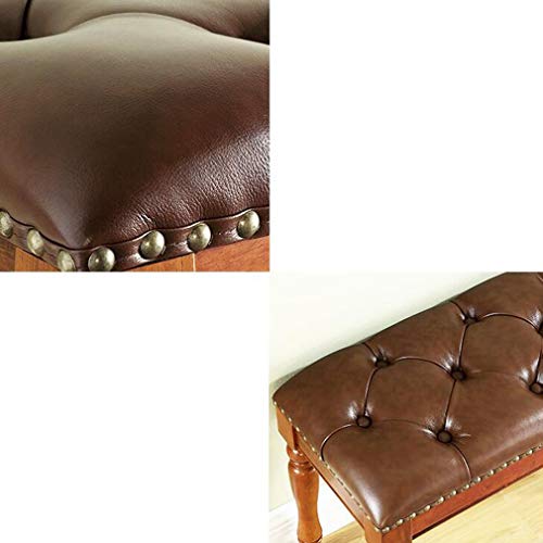 Repose-pieds ottoman en bois et cuir marron capitonné - 5