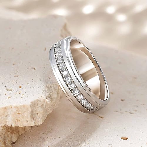 Mens White Gold Wedding Ring Band 925 Sterling Silver With 13 Round Cut Cubic Zirconia Engagement Ring For Him Size 7-142