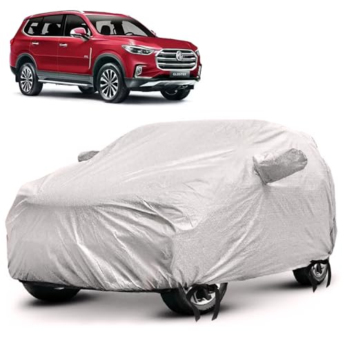 Image of SENSI Waterproof, UV Protection Car Cover for MG Gloster with 4 Tyre Belts & Mirror Pockets|, 3-Layer Stitched, Cover - Protects Against Dust, Sun & Rain