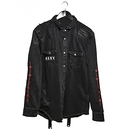 Men's Skull/Cobra Demin Jacket Hip-Hop Casual Street Outwear Street Trend Embroidery Cyberpunk Style Coat Black2