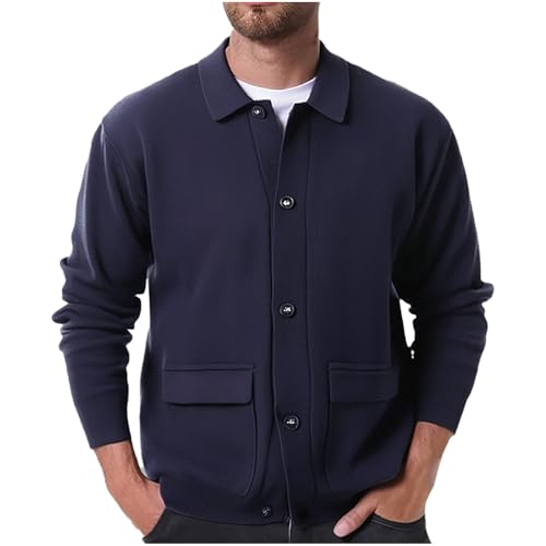 Mens Fall Lapel Cardigan Sweaters Vintage Long Sleeve Cardigans Lightweight Knitted Button down Sweaters with Pockets