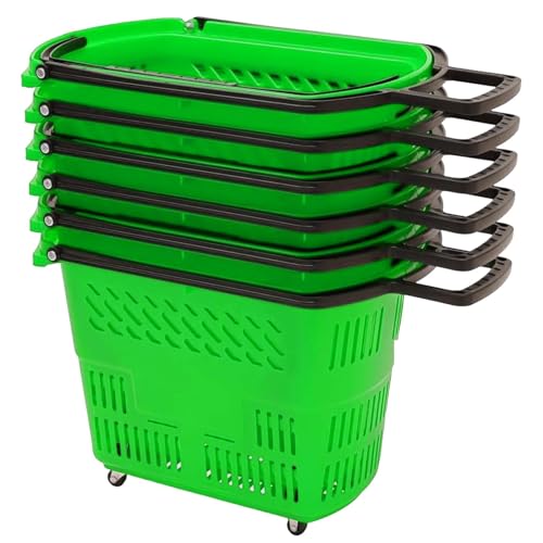 Large Capacity Rolling Shopping Basket - 6 Pack, Durable & Versatile for Grocery Stores, Farmers Markets & Retail, Easy Transport, Ideal for All Shopping Needs