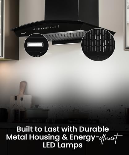 Image of Ruwa Rave 60 Auto Clean Filterless Kitchen Chimney, 60cm, 1250 m /hr Suction Power, Curved Glass Design, Motion Sensor, Touch Control, Installation Kit Included, 7-Year Motor Warranty