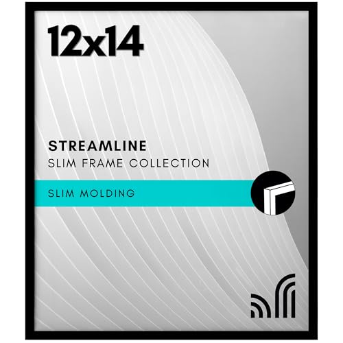 Americanflat 12x14 Picture Frame with Polished Plexiglass - Streamline Collection - Thin Border Picture Frame for Wall Display - Hanging Hardware Included - Black