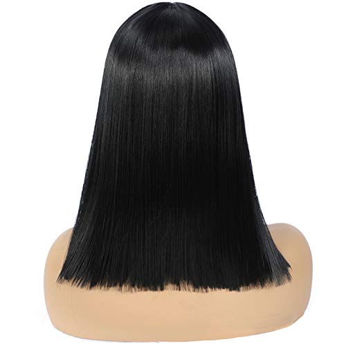 Morvally Short Straight Black Wig With Bangs Natural Looking Heat Resistant Hair Cosplay Costume Wigs thumb #3