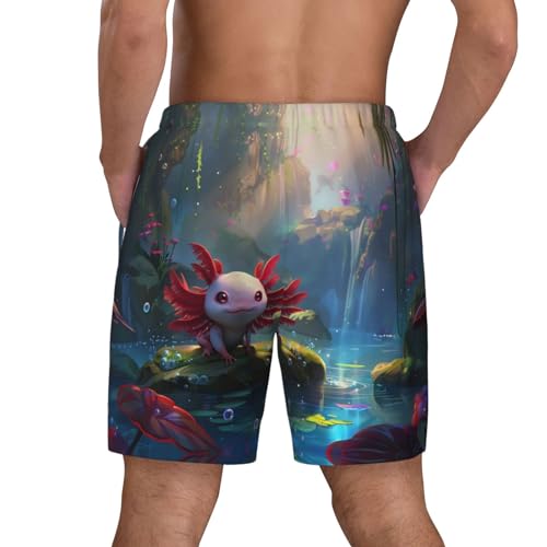 Pond Cute Axolotl Funny Men's Swim Trunks Board Shorts Quick Dry-4