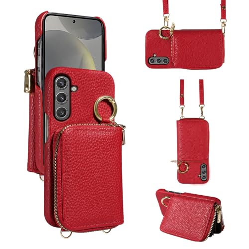 Étui portefeuille Samsung S24 Plus avec bandoulière et porte-cartes en cuir chic