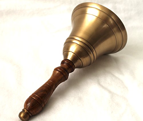 Antique Brass Hand Bell with Wooden Handle Height 17cm Desk Bell, Bronze - Image 3