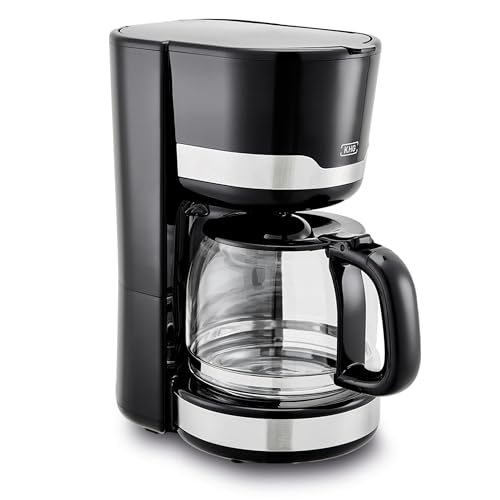 KHG Kaffeeautomat KA-129 SE2 aus Edelstahl/Kunststoff in schwarz, Kapazität für 12 Tassen, mit Glaskanne 1,5 Liter, Permanentfilter, Abschaltautomatik, Wasserstandsanzeige, Tropfstopp