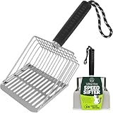 [2026 Version]Efficient Metal Cat Litter Scoop- Stainless Steel Cat Litter Scooper with Holder, Heavy Duty Litter Sifter, Pooper Scooper Kitty Litter Box Scooper-Cat Scooper for Litter Box Cleaning