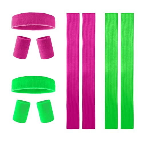 Image of v28 Neon Leg Warmers Set for women Headband Sweatbands Wristbands 80s 90s Pink Running Fanny 80's Plus Size Costumes Pack