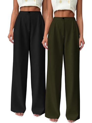 Image of Toochki Trousers for Woman Pants Women's Formal Office Korean | Beige Track Pant | Straight | Cotton Spandex Stretchable Trouser | High-Waisted Bottom Wear | Pack of 2 Combo