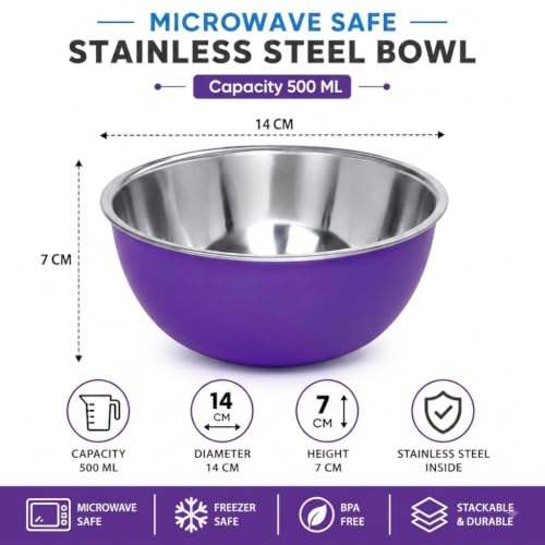 Image of Zaib Stainless Steel Microwave Safe Serving Bowl 500 ml, 14 cm