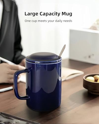 Tazón Cerámico Gigante 33 oz con Tapa y Cuchara Azul miniatura 3