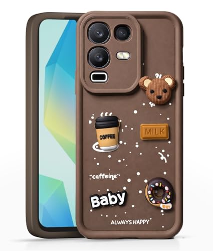 Image of Bintage Ball Bear| Donut| Milk Cake| Baby| Coffee Rubber Case Camera Protection Back Cover Compatible for Infinix Note 50x 5G (6.67) - Brown
