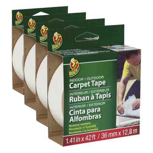Image of Duck Brand Indoor /Outdoor Carpet Tape, 1.41-Inch x 42 Feet, White (286373) (Pack of 4)