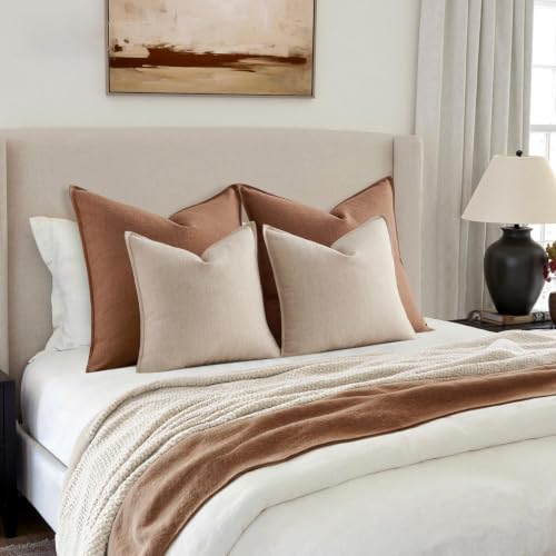 Image of MIULEE Euro Sham Pillow Covers for Bed 24x24, 2 Pack Oatmeal Linen Thick & Textured Decorative Throw Pillow Covers, Neutral Cushion Cases, Modern Farmhouse Home Decor, No Filling