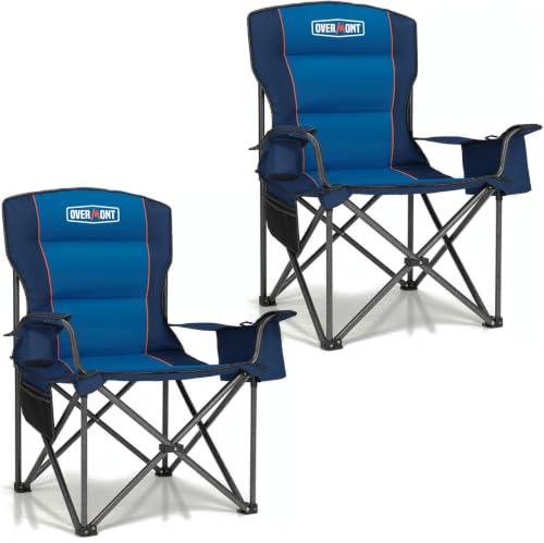 Overmont Oversized Camping Chairs 2 Pack for Adults, Heavy Duty Folding Camp Chairs Support 500 LBS...