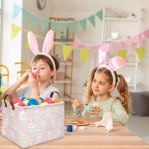 Image of FXOLCSHE Rectangular Easter basket,Girl Easter basket,Nursery Hamper,Kids Toy Storage Basket for baby Bedroom,Kids Storage Bin,Toy Gift Organizerm,Home Decor(Pink Easter)