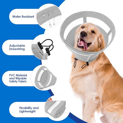 Image of SAWMONG Soft Cone for Dogs - Medium Dog Recovery Collar, Adjustable E-Collar to Stop Licking After Surgery (M, Gray)