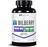 Healthfare Bilberry Extract 5000mg | 200 Vegan Capsules | Extra Strength Formula | Non-GMO, Gluten-Free | Made in The USA