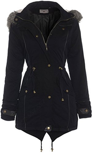 SS7 Black Oversized Hood Parka Womens Coat Sizes 8-24 (UK - 12)