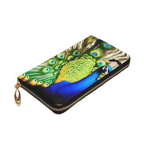 Beautiful Peacock Prints Leather Long Clutch Wallet for Fashionable Girls and Women - Durable, Stylish, and Functional, Black, One Size3
