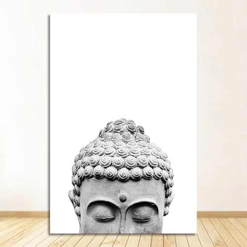 IHHGNB Estatua de Buda Sakyamuni con citas, arte de pared, pintura en lienzo, carteles e impresiones en blanco y negro, imágenes de pared para sala de estar, 50 x 70 cm (20 x 28 pulgadas), sin marco