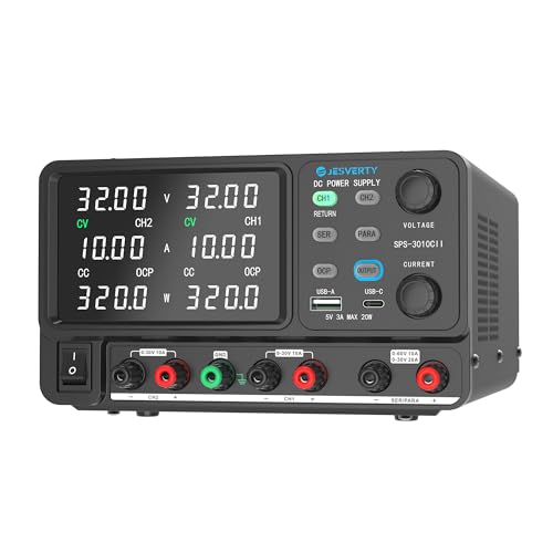 Image of DC Power Supply Variable, Dual Output 0-32V 0-10A Switching Bench Power Supply with Serial(62V 10A) /Parallal(32V 20A) Output Combination, 20W USB A&C Quick-Charge, Encoder Knob