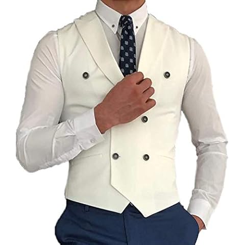 Zeattall Vest for Men Peak Lapel Slim Fit Suit Vest Double Breasted Beige Suit Waistcoat(S,Beige) Cover