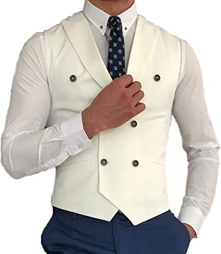 Vest for Men Peak Lapel Slim Fit Suit Vest Double Breasted White Suit Waistcoat4
