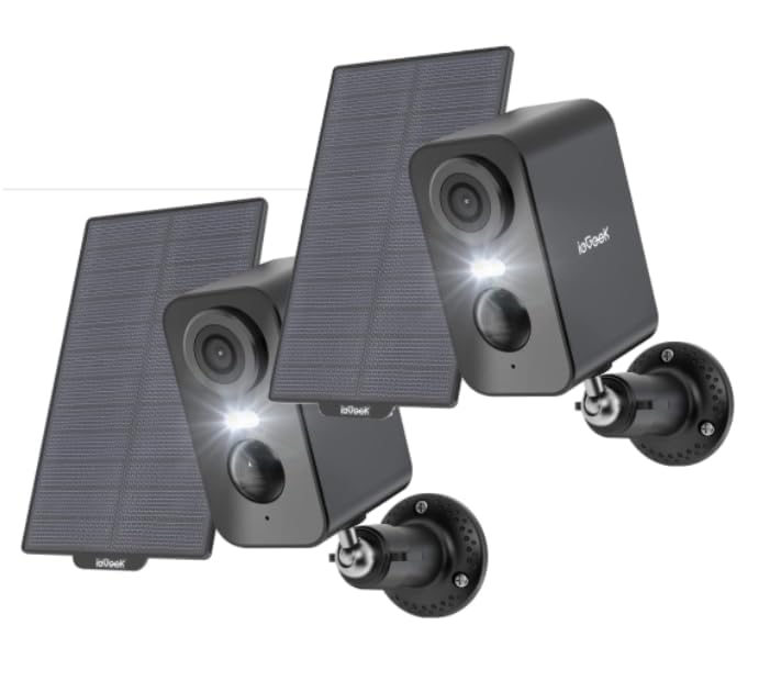 ieGeek ieGeek 2K Camara Vigilancia WiFi Exterior Solar, 5200mAh Batería Recargable, Camara de Vigilancia sin Cables, Visión Nocturna Color, PIR Movimiento Detección, Audio de 2 Vias, Compatible Alexa (2 pcs)