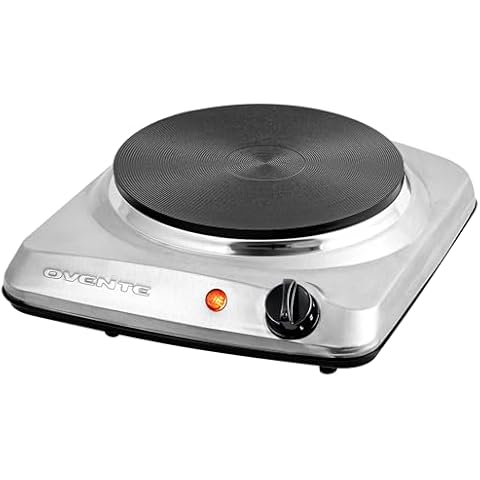 OVENTE Electric Countertop Single Burner, 1000W Cooktop with 7.25 Inch Cast Iron Hot Plate, 5 Level Temperature Controls, Compact Cooking Stove and Easy to Clean Stainless Steel Base, Silver BGS101S Cover