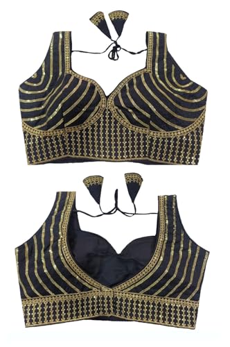 Pujia Mills Women'S Readymade Sleeveless Sweetheart Neck Back Hook Open Saree Fancy Blouse Material: Milan Silk