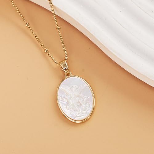 Archangel Michael Necklace Gold - St Michael Pendant Mother of Pearl Shellfish,Saint Michael Religious Protection Victory Amulet,Catholic Christian Jewelry Gift for Women Men2