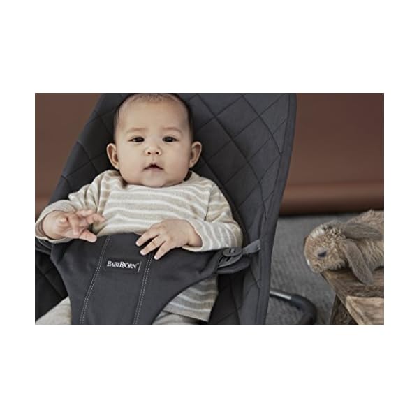 BabyBjörn Babywippe Bliss, Dunkelgrauer Rahmen, Baumwolle, Klassische Steppung, Anthrazitgrau – Bild 3