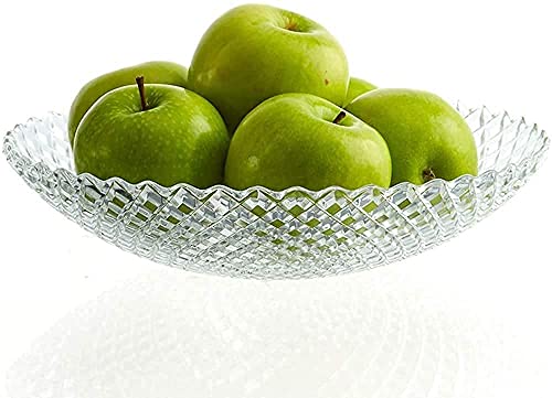 OM AKSHAR Glass Fruit Plates for Dining Table Vegetable Snacks Dry Fruits Bowl Glass for Home Decoration Crystal Serving Plate � Pack of 1
