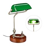 [page_title]-Relaxdays Bankerlampe, Retro Schreibtischlampe, Holzfuß, neigbarer Schirm, E27, Antik Design, Bibliothekslampe, grün
