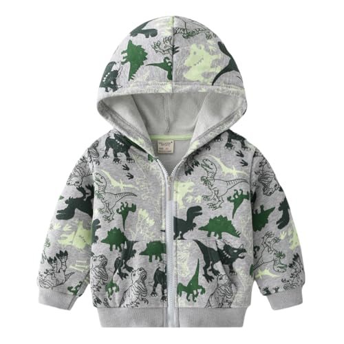 Meufam Toddler Baby Boy Girl Zip-up Dinosaur Hooded Jacket Color Block Casual Long Sleeve Sweatshirts Jacket with Pocket