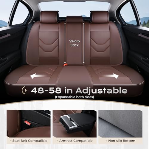 Image of Coverado Front and Back Seat Covers, Coffee Car Seat Covers Full Set, Leather Seat Covers for Car, Waterproof Car Seat Protector, Automotive Seat Cover, Car Seat Cushion Universal Fit for Most Cars