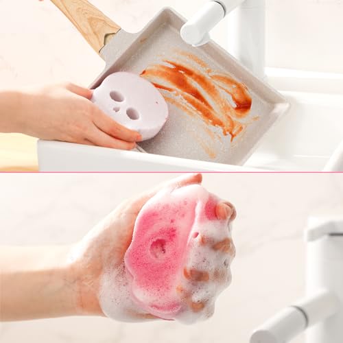 Image of Tioncy 12 Pack Skull Kitchen Sponges Bulk Dual Sided Scrubber Pink Sponges Dishwashing Skull Kitchen Accessories Dish Scouring Black, White