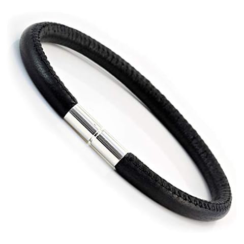 CMJ London Nappa Leather Bracelet with Sterling Silver Clasp-Genuine 5mm Nappa Bracelet-Black-Unisex Style XL-9" Cover