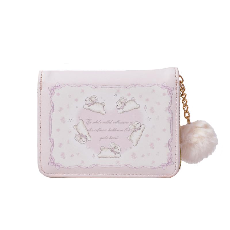 Cute Wallet Girls Wallet Coquette Stuff, Coquette Trifold Trendy Wallet Y2k Aesthetic Card Holder Short Purse Card Cases (Bunny)