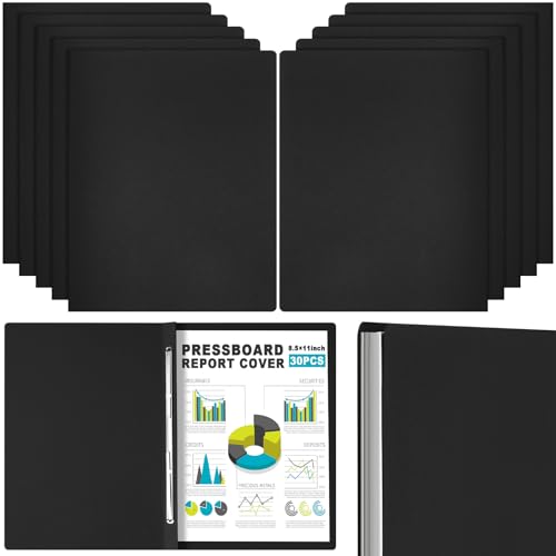 Dunzoom 30 Pcs 8.5 x 11 Pressboard Report Cover 3 Capacity Metal Prong Fastener with Compressor Letter Size Presentation Folder to Neatly Bind Report Proposal Document (Black)